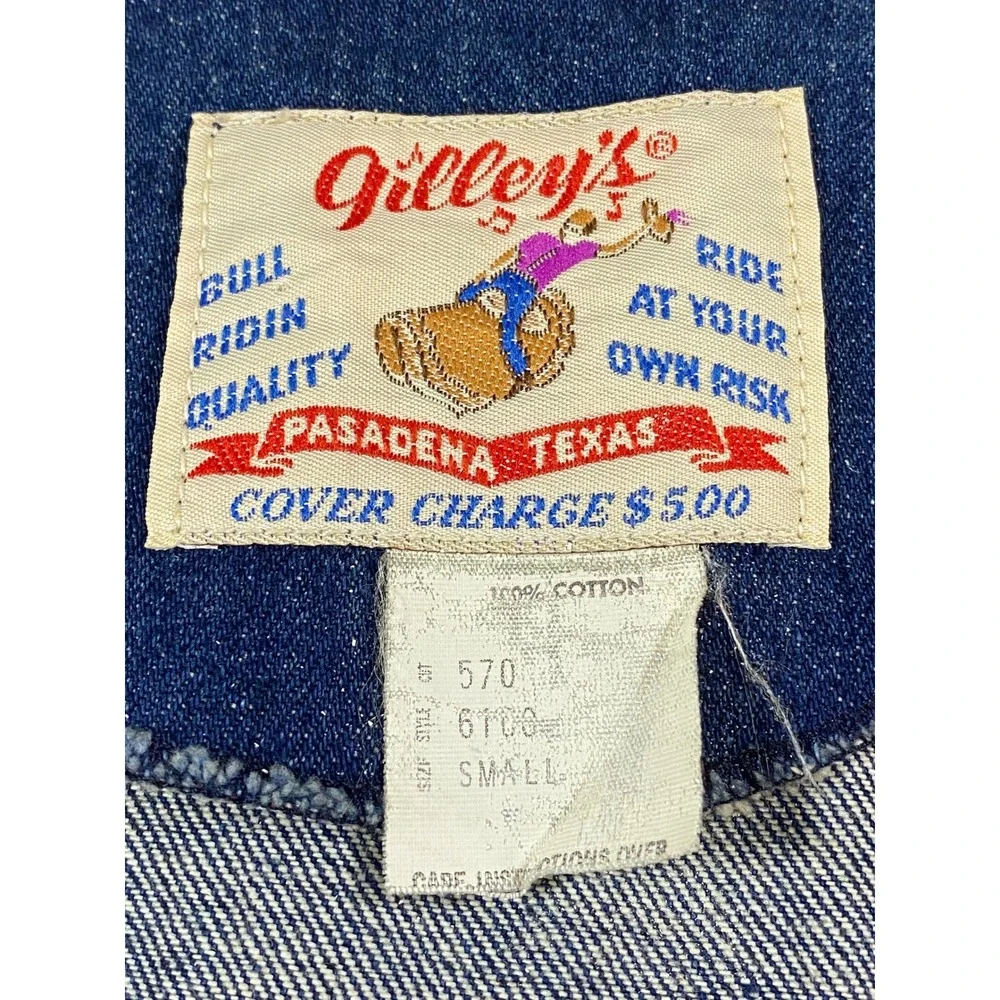 Vintage Gilleys Pasadena Texas Denim Western Vest Blue Mens‎ Small Bull Riding